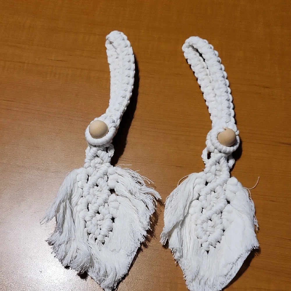 Handcrafted Off White Macramé Curtain Tie Backs Set Of 2 New